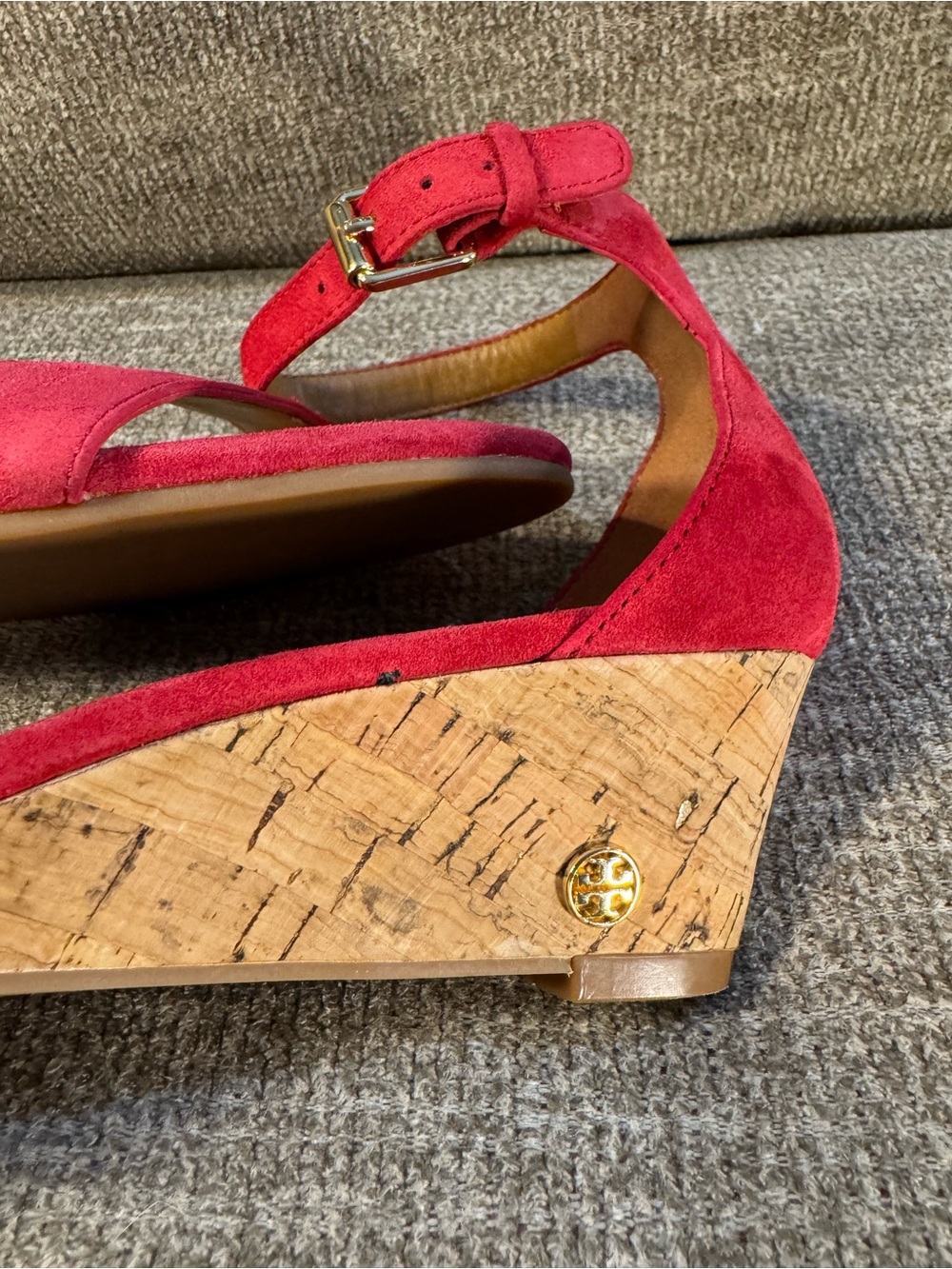 Tory Burch Savannah Wedge Red Suede Sandals Size 9M - Picture 6 of 11
